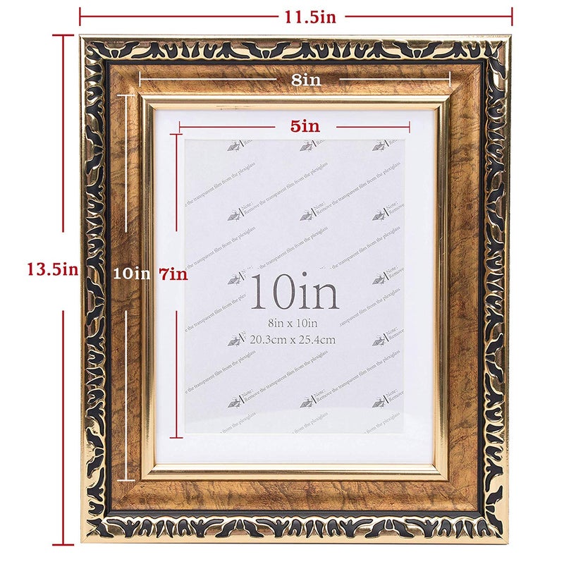 Beyond Your Thoughts 8x10 Picture Photo Frame (1 Pack Real Glass Antique with Matted for 5X7 Gold Color, Vertical or Horizontal, Table Top and Wall Mounting Display - Image 2